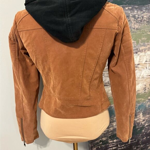 Free People We The Free Harriet Hooded Vegan Leather Moto Jacket Chocolate XS - Picture 4 of 14